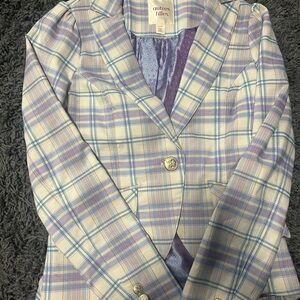 Women's Plaid Blazer - Purple and Cream